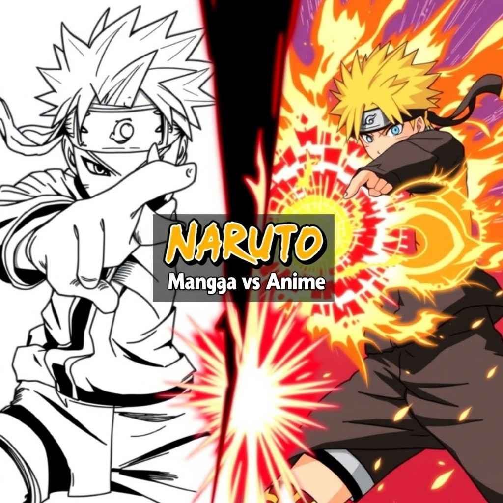Naruto hindi in manga style vs anime style – split poster showing Rasengan pose in both formats
