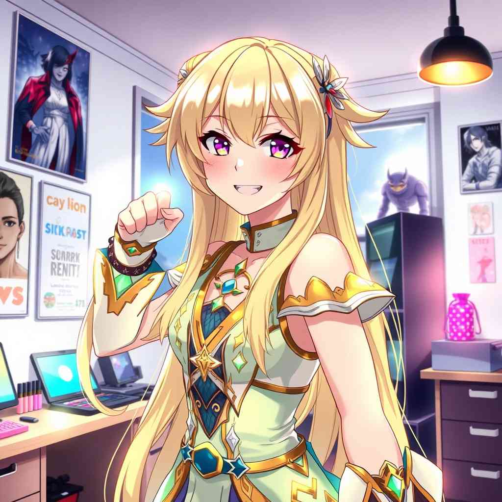 Bold anime girl Marin Kitagawa in a dazzling cosplay outfit with a confident smile